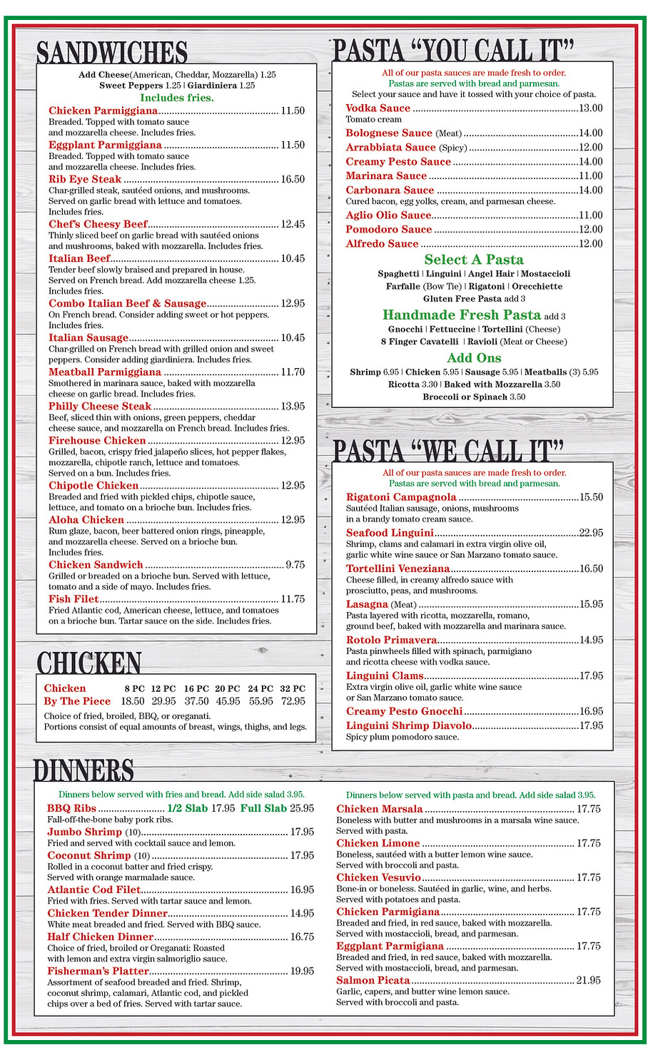 OUR MENU White Cottage Pizzeria & Italian Cuisine